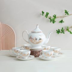 Bộ ấm trà Hoàng Cung Khổng tước kẻ chỉ vàng