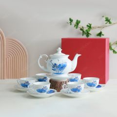 Bộ ấm trà Đài Các sen chuồn xanh chỉ vàng