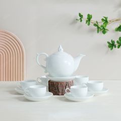 Bộ ấm trà Ngọn lửa men trắng in logo