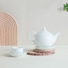 Bộ ấm trà Ngọn lửa men trắng in logo