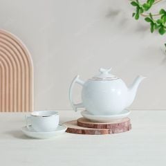 Bộ ấm trà Bưởi cành kẻ chỉ vàng in logo