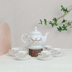 Bộ ấm trà Đài Các miệng lượn sen vàng vẽ vàng