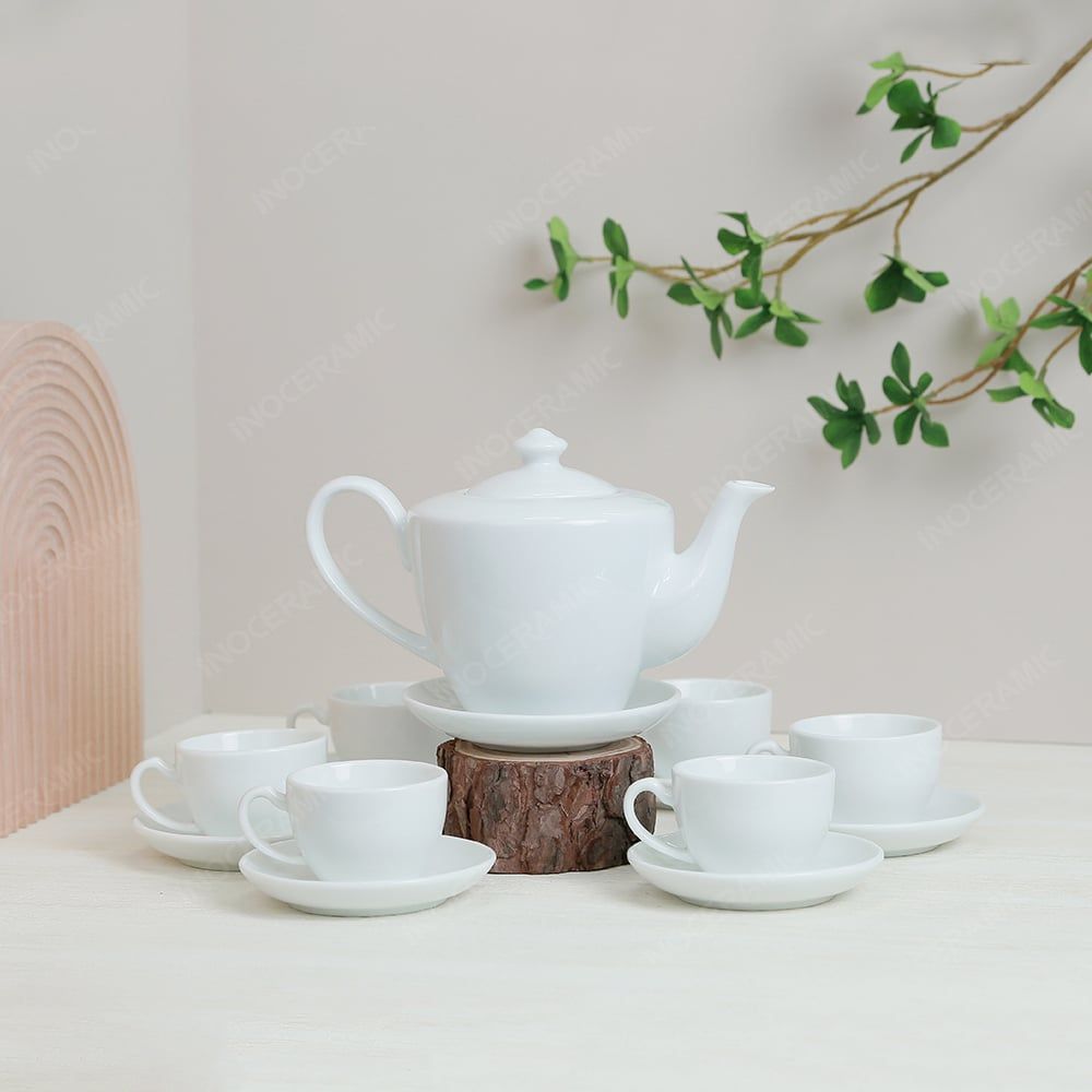 Bộ ấm trà vai vuông men trắng