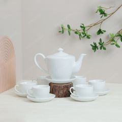 Bộ ấm trà vai vuông men trắng