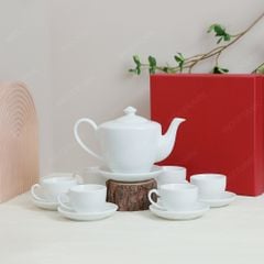 Bộ ấm trà vai vuông men trắng