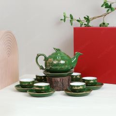 Bộ ấm trà Kỳ lân men lục sen vàng
