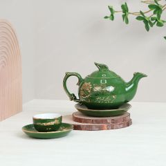 Bộ ấm trà Kỳ lân men lục sen vàng
