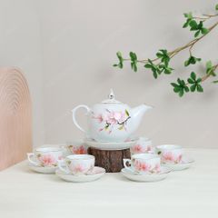Bộ ấm trà Ngọn lửa hoa đào chỉ vàng in logo