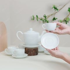 Bộ ấm trà vai vuông men trắng