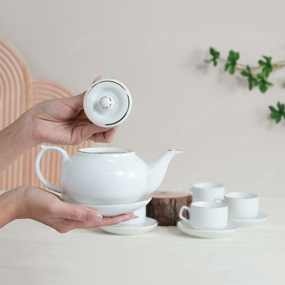 Bộ ấm trà CK lõm kẻ chỉ vàng