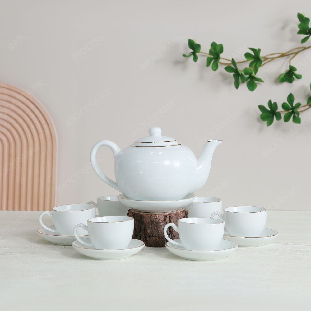 Bộ ấm trà quai lượn kẻ chỉ vàng
