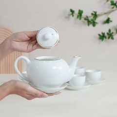 Bộ ấm trà quai lượn kẻ chỉ vàng