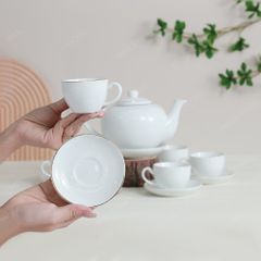 Bộ ấm trà quai lượn kẻ chỉ vàng