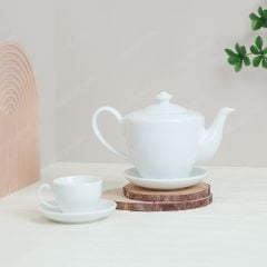 Bộ ấm trà vai vuông men trắng