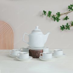 Bộ ấm trà vuông cao kẻ chỉ vàng in logo