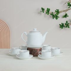 Bộ ấm trà Phúc Tâm quai tim chỉ vàng in logo