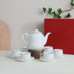 Bộ ấm trà Phúc Tâm quai tim chỉ vàng in logo