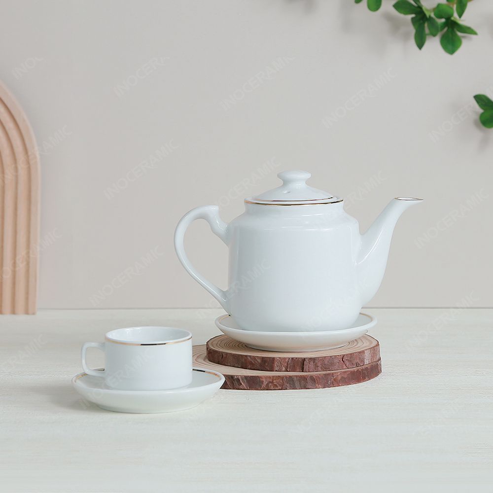 Bộ ấm trà Phúc Tâm quai tim chỉ vàng in logo