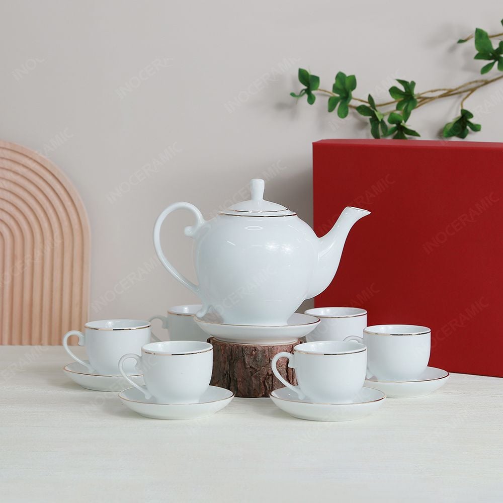 Bộ ấm trà Camelia kẻ chỉ vàng