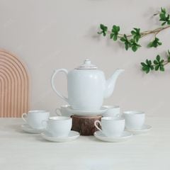 Bộ ấm dáng trống kẻ chỉ vàng in logo