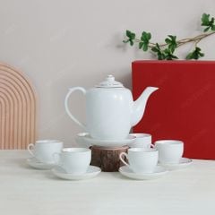 Bộ ấm dáng trống kẻ chỉ vàng in logo