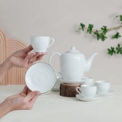 Bộ ấm dáng trống kẻ chỉ vàng in logo