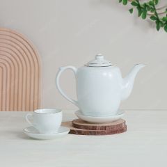 Bộ ấm dáng trống kẻ chỉ vàng in logo