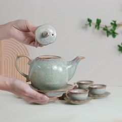 Bộ ấm trà Mẫu Đơn men ghi hỏa biến