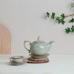 Bộ ấm trà Mẫu Đơn men ghi hỏa biến