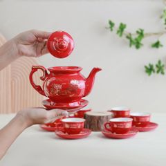 Quà tặng Quân đội - Bộ ấm trà Đài Các men đỏ Hào gia phú quý