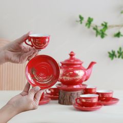 Quà tặng Quân đội - Bộ ấm trà Đài Các men đỏ Hào gia phú quý