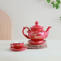 Quà tặng Đại hội Đảng - Bộ ấm trà Đài Các men đỏ thuận buồm kẻ vàng