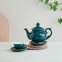 Quà tặng Đại hội Đảng - Bộ  ấm trà Đài Các men lam sen vàng kẻ vàng