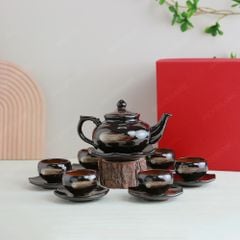Bộ ấm trà Châu Sa bảo bình men nâu hoả biến