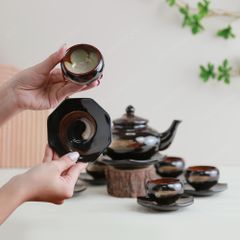 Bộ ấm trà Châu Sa bảo bình men nâu hoả biến