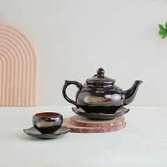 Bộ ấm trà Châu Sa bảo bình men nâu hoả biến