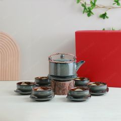 Bộ ấm trà Thanh Hoa men ghi hoả biến