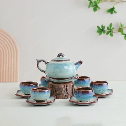 Bộ ấm trà quả hồng lòng hoa men ngọc hoả biến