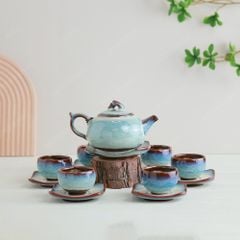 Bộ ấm trà quả hồng lòng hoa men ngọc hoả biến