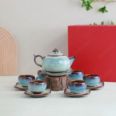 Bộ ấm trà quả hồng lòng hoa men ngọc hoả biến