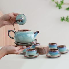 Bộ ấm trà quả hồng lòng hoa men ngọc hoả biến