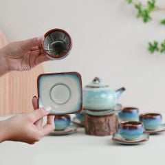 Bộ ấm trà quả hồng lòng hoa men ngọc hoả biến