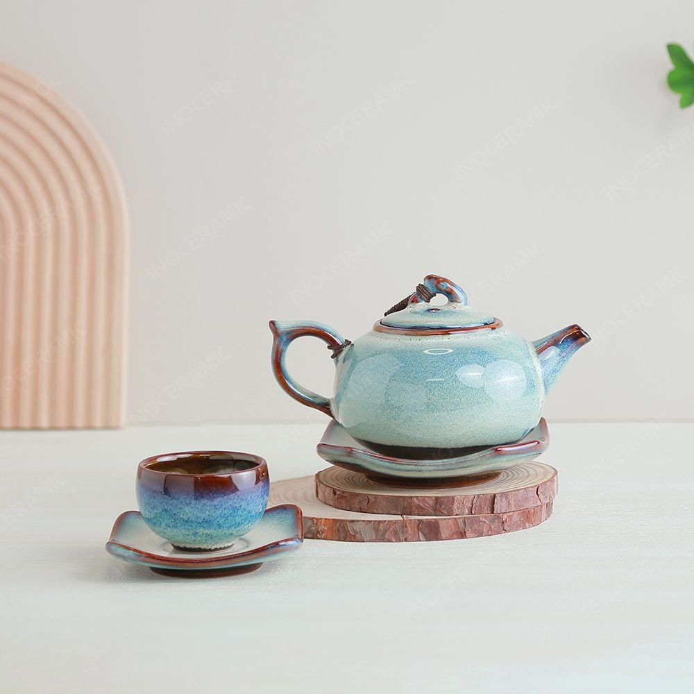 Bộ ấm trà quả hồng lòng hoa men ngọc hoả biến