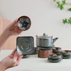 Bộ ấm trà Thanh Hoa men ghi hoả biến