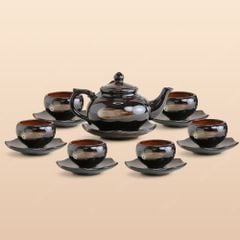 Bộ ấm trà Châu Sa bảo bình men nâu hoả biến