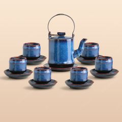 Bộ ấm trà Quế Hoa men lam hoả biến