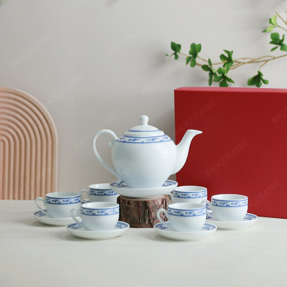 Bộ ấm trà Camelia viền hạc xanh
