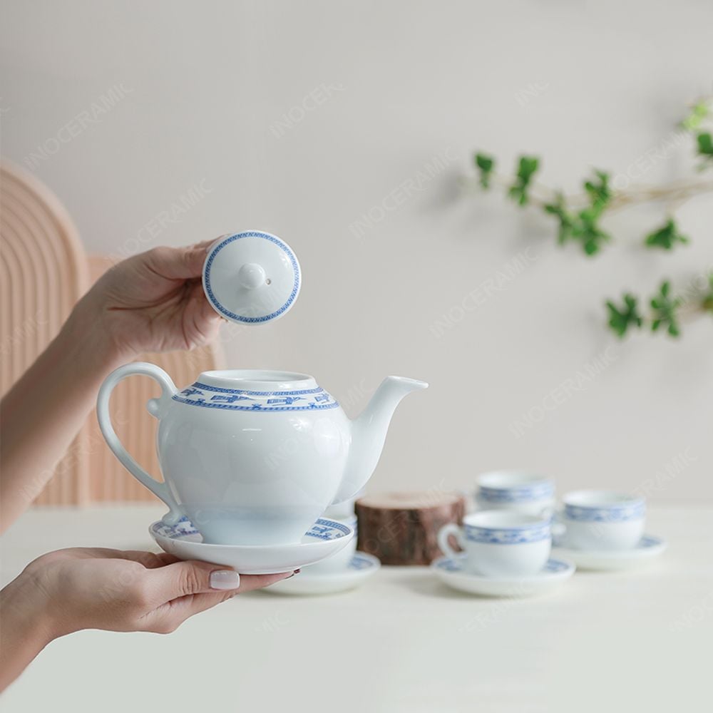 Bộ ấm trà Camelia viền hạc xanh