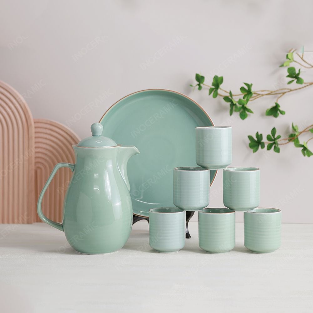 Bộ bình nước bầu men ngọc