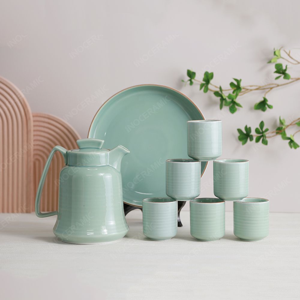 Bộ bình nước quai vuông men ngọc